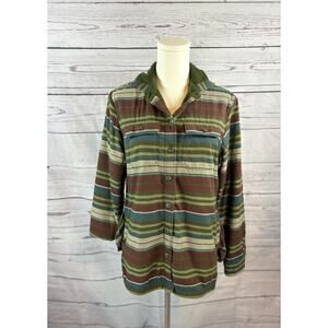 L.L.Bean Loden Striped Flannel Shacket Womens XS Fleece Lined Grunge Gorpcore